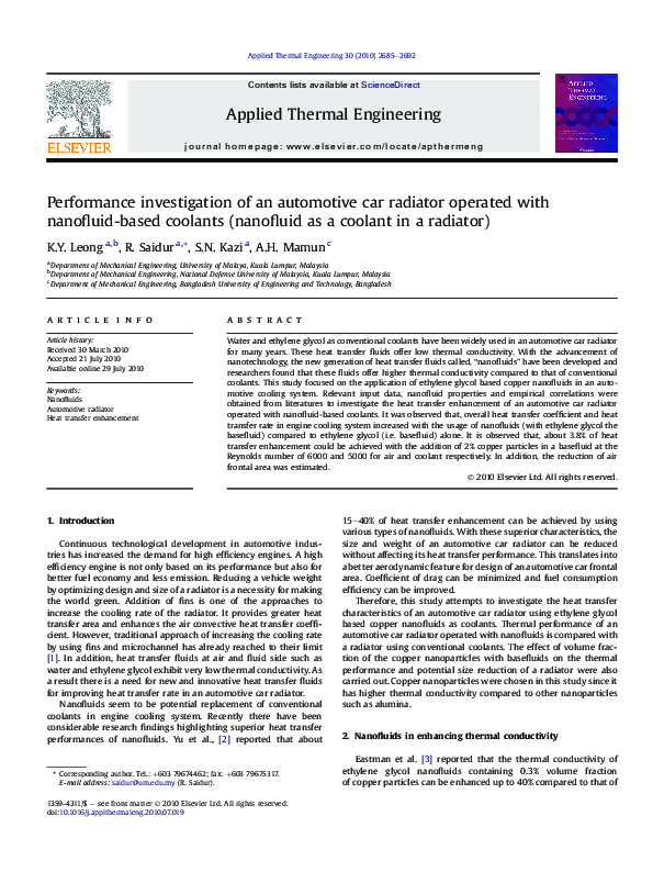 (PDF) Performance investigation of an automotive car radiator operated ...