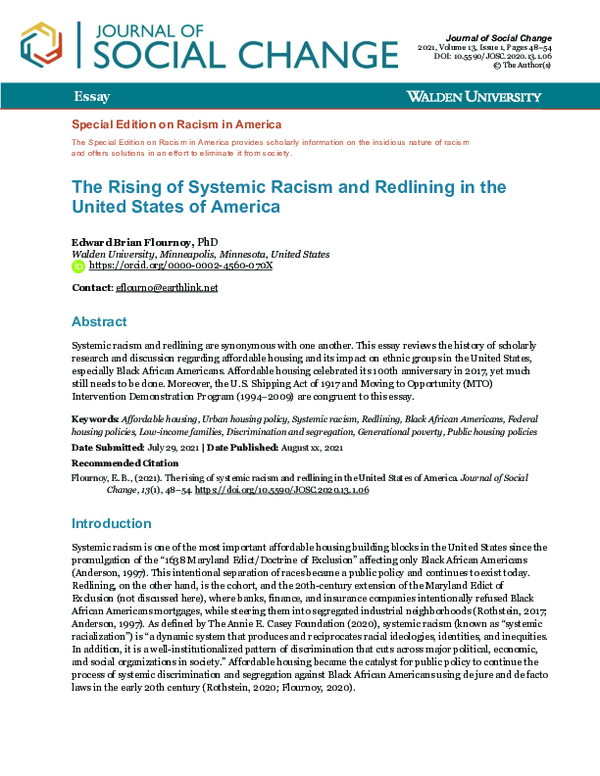 (PDF) The Rising of Systemic Racism and Redlining in the United States ...