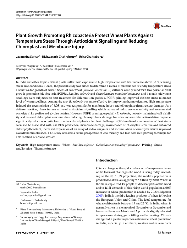 (PDF) Plant Growth Promoting Rhizobacteria Protect Wheat Plants Against ...
