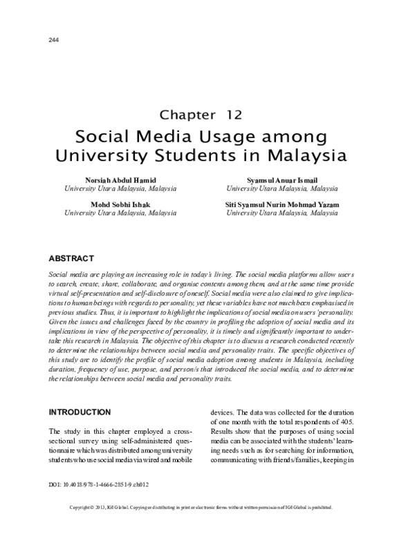(PDF) Social Media Usage among University Students in Malaysia