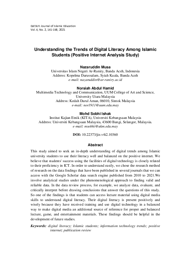 (PDF) Understanding the Trends of Digital Literacy Among Islamic ...