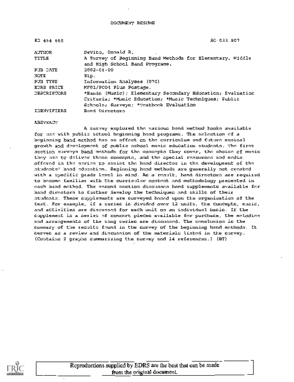 (PDF) A Survey of Beginning Band Methods for Elementary, Middle and ...