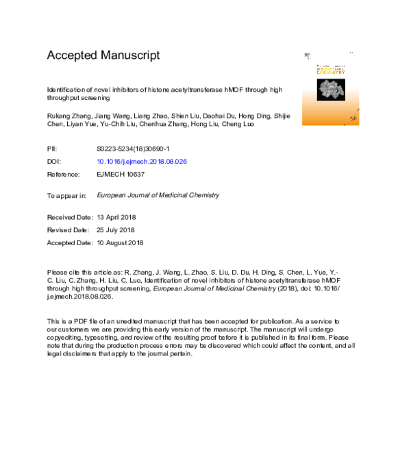 (PDF) Identification of novel inhibitors of histone acetyltransferase ...