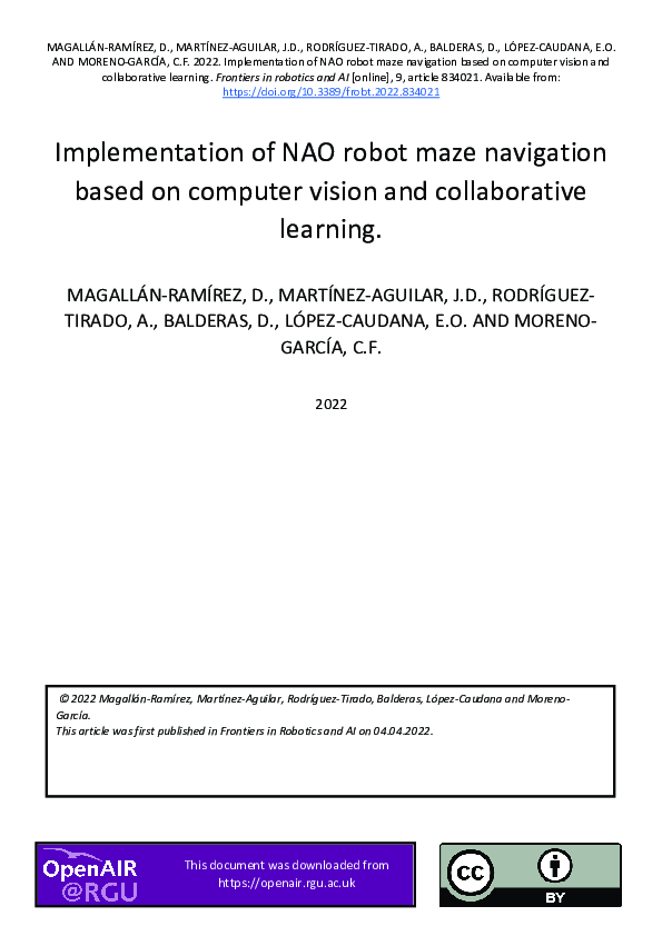 (PDF) Implementation of NAO Robot Maze Navigation Based on Computer ...