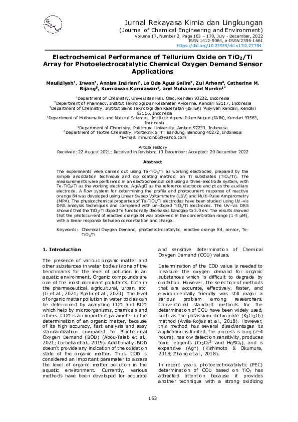 (PDF) Tellurium-Doped TiO2 for Chemical Sensors