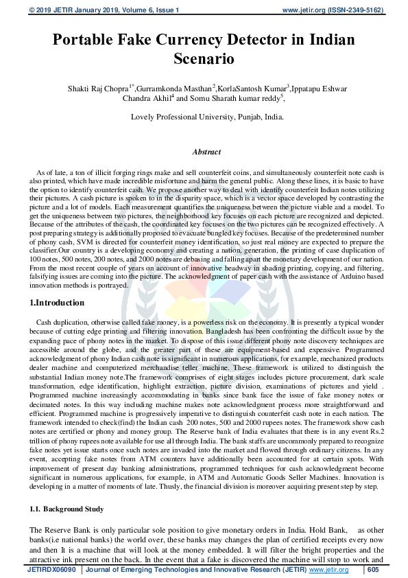 (PDF) Portable Fake Currency Detector in Indian Scenario