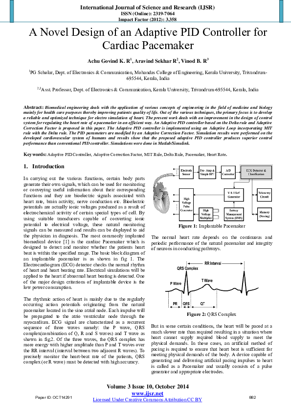 (PDF) A Novel Design of an Adaptive PID Controller for Cardiac Pacemaker