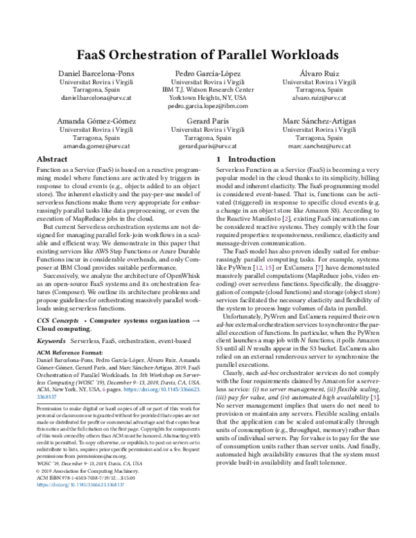 (PDF) FaaS Orchestration of Parallel Workloads