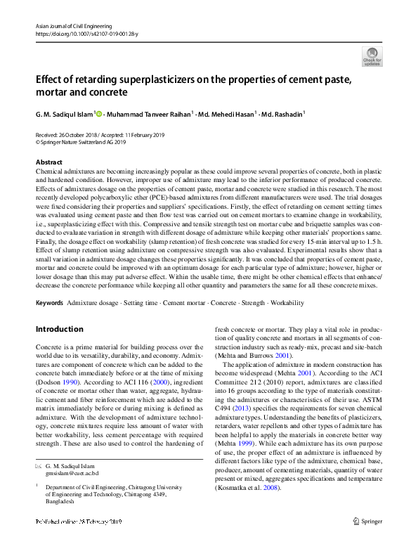 (PDF) Effect of retarding superplasticizers on the properties of cement ...