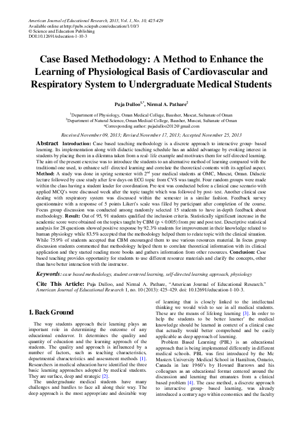 (PDF) Case Based Methodology: A Method to Enhance the Learning of ...