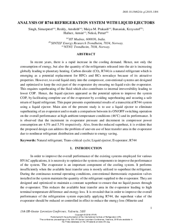 (PDF) Analysis of R744 refrigeration system with liquid ejectors