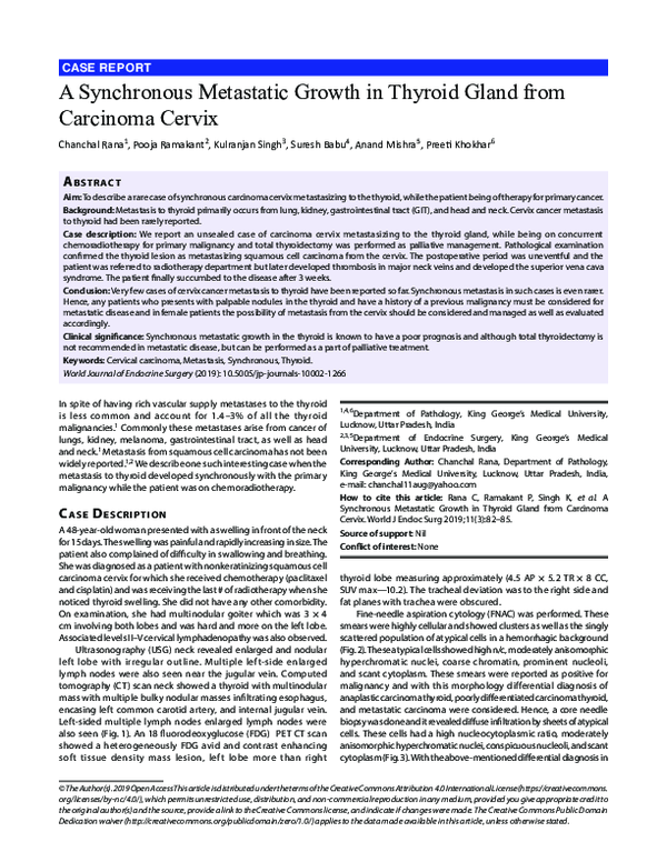 (PDF) A Synchronous Metastatic Growth in Thyroid Gland from Carcinoma ...