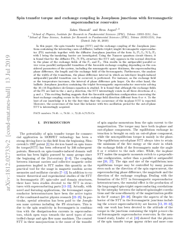 (PDF) Spin transfer torque and exchange coupling in Josephson junctions ...