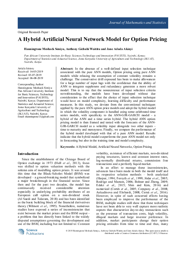 (PDF) A Hybrid Artificial Neural Network Model for Option Pricing