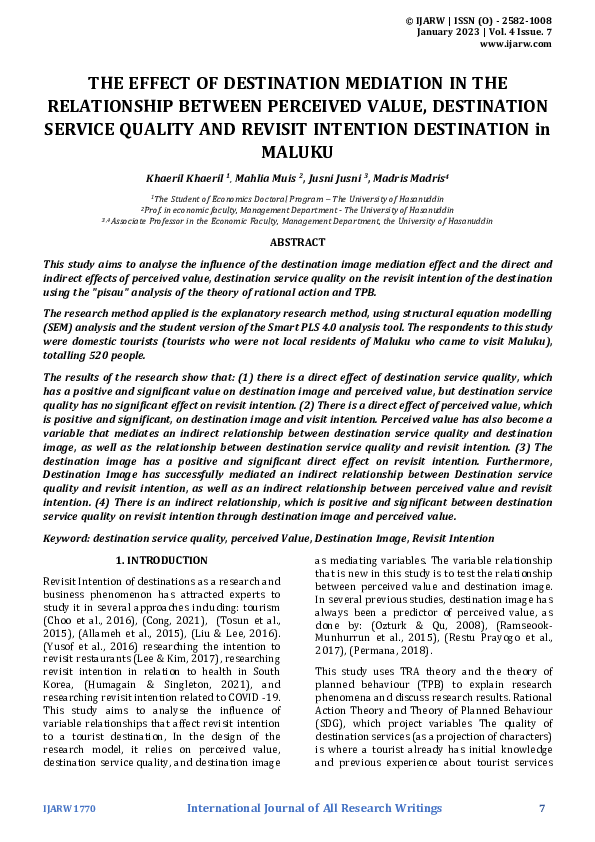 (PDF) THE EFFECT OF DESTINATION MEDIATION IN THE RELATIONSHIP BETWEEN ...