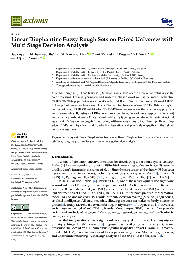 (PDF) Linear Diophantine Fuzzy Rough Sets on Paired Universes with ...