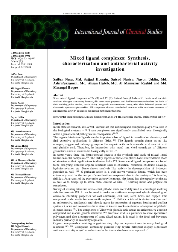 (PDF) Mixed ligand complexes: Synthesis, characterization and ...