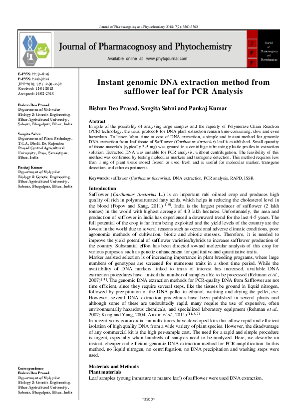 (PDF) Instant genomic DNA extraction method from safflower leaf for PCR ...