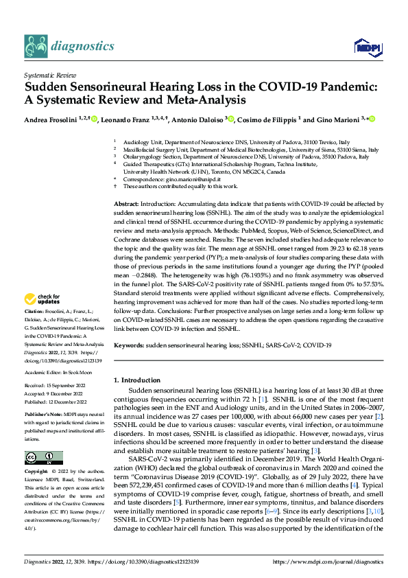 (PDF) Sudden Sensorineural Hearing Loss in the COVID-19 Pandemic: A ...