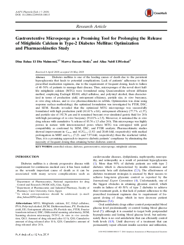 (PDF) Gastroretentive Microsponge as a Promising Tool for Prolonging ...