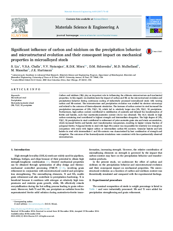 (PDF) Significant influence of carbon and niobium on the precipitation ...