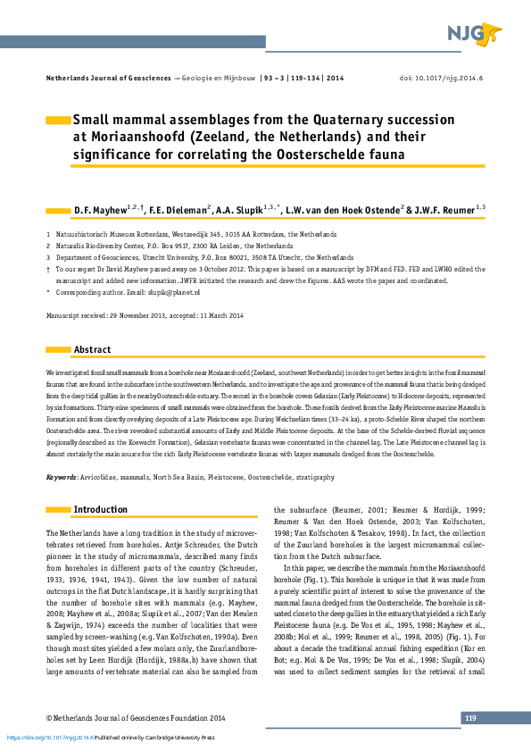 (PDF) Small mammal assemblages from the Quaternary succession at ...