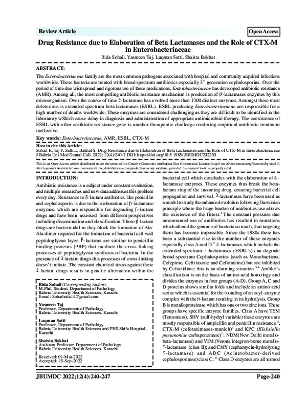 (PDF) Drug Resistance due to Elaboration of Beta Lactamases and the ...