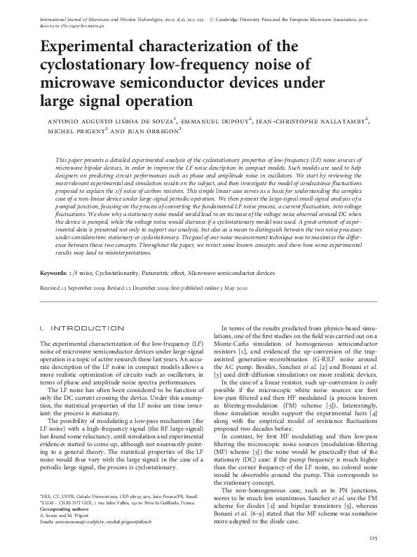 (PDF) Experimental characterization of the cyclostationary low ...