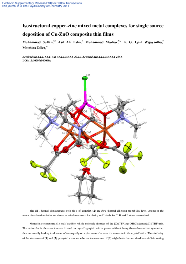 (PDF) Isostructural copper–zinc mixed metal complexes for single source ...