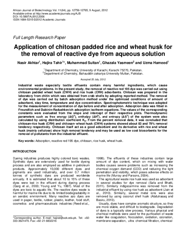 (PDF) Application of chitosan padded rice and wheat husk for the ...