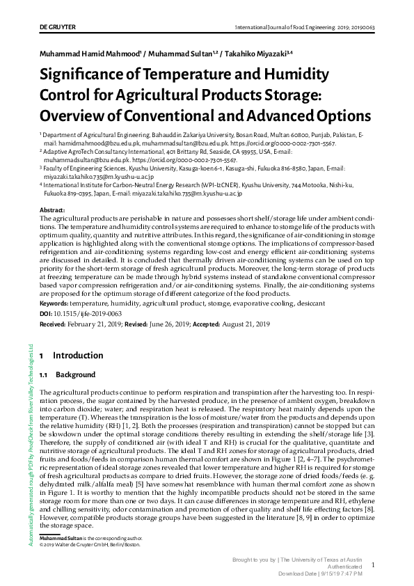 (PDF) Significance of Temperature and Humidity Control for Agricultural ...