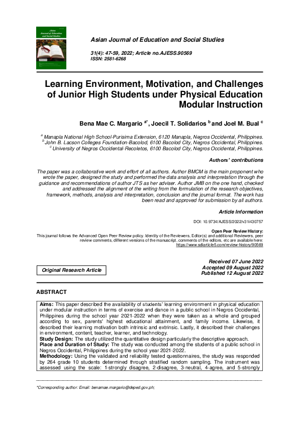 (PDF) Learning Environment, Motivation, and Challenges of Junior High ...