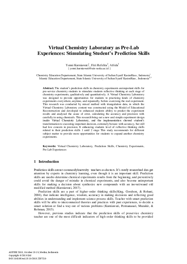 (PDF) Virtual Chemistry Laboratory as Pre-Lab Experiences: Stimulating ...