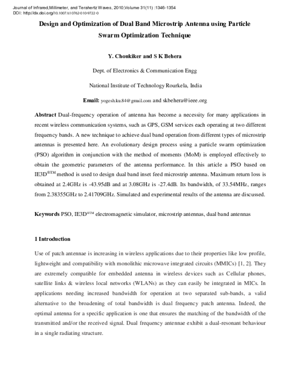 (PDF) Design and Optimization of Dual Band Microstrip Antenna Using ...