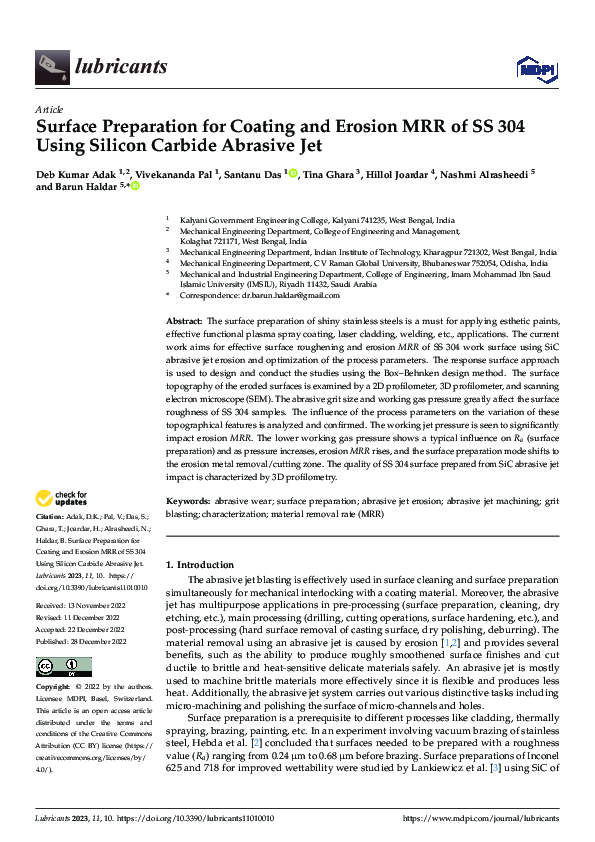(PDF) Surface Preparation for Coating and Erosion MRR of SS 304 Using ...