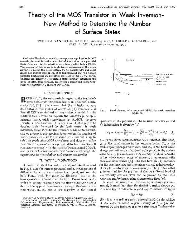 (PDF) Theory of the MOS transistor in weak inversion-new method to ...