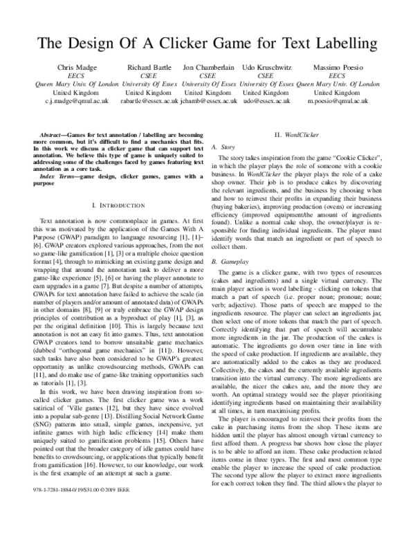 (PDF) The Design Of A Clicker Game for Text Labelling