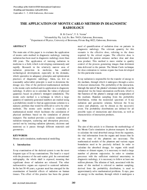 (PDF) The Application of Monte Carlo Method in Diagnostic Radiology