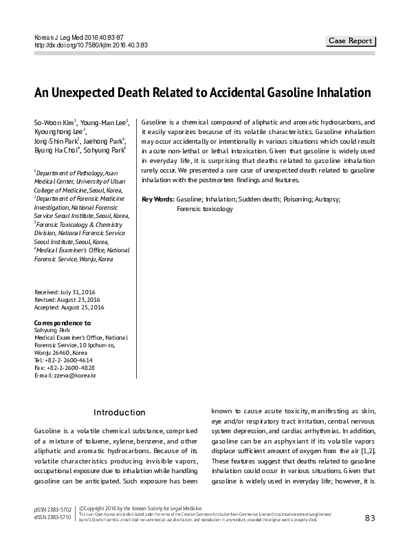 (PDF) An Unexpected Death Related to Accidental Gasoline Inhalation