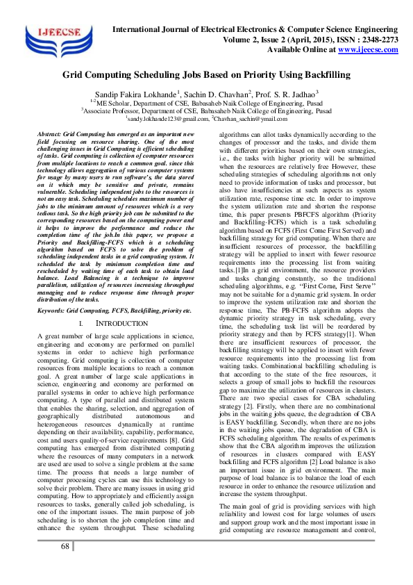 (PDF) Grid Computing Scheduling Jobs Based on Priority Using Backfilling