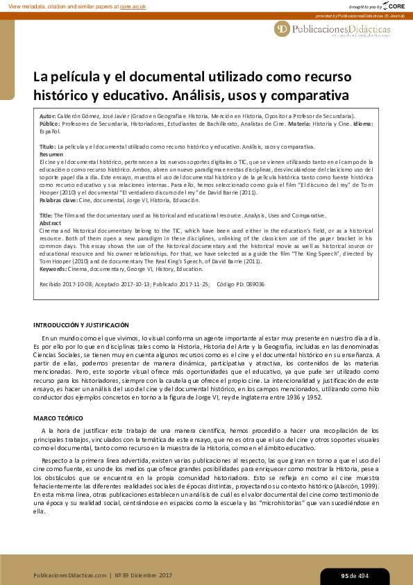 (PDF) The film and the documentary used as historical and educational ...