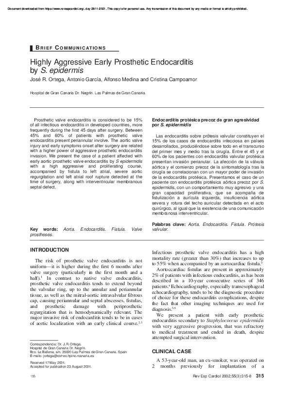 (PDF) [Highly aggressive early prosthetic endocarditis by S. epidermidis]