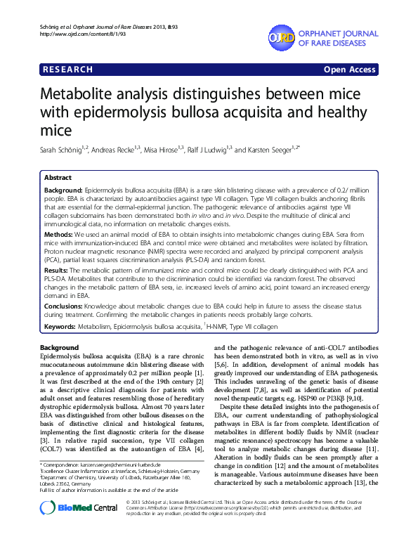 (PDF) Metabolite analysis distinguishes between mice with epidermolysis ...