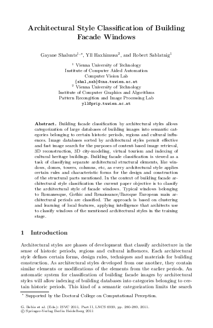 (PDF) Architectural Style Classification of Building Facade Windows