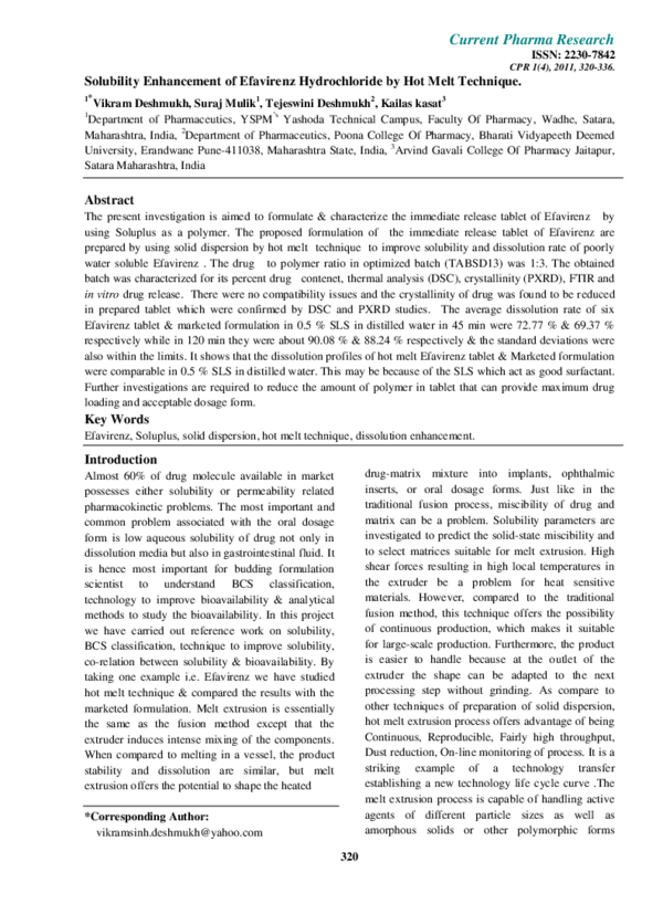 (PDF) Solubility Enhancement of Efavirenz Hydrochloride by Hot Melt ...