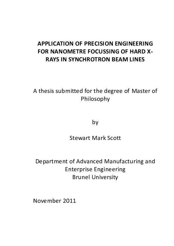 (PDF) Application of precision engineering for nanometre focussing of ...