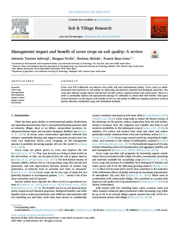 (PDF) Management impact and benefit of cover crops on soil quality: A ...