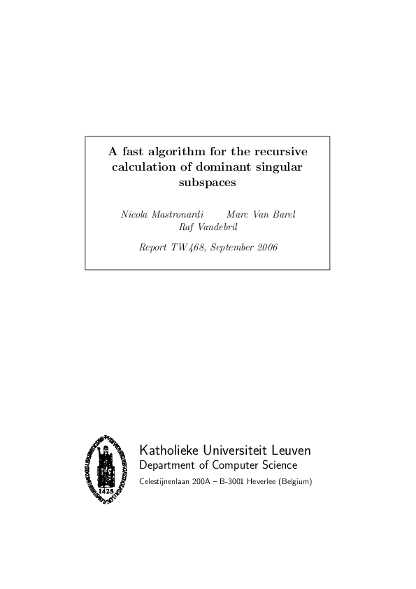 (PDF) A fast algorithm for the recursive calculation of dominant ...