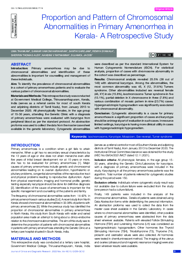 (PDF) Proportion and Pattern of Chromosomal Abnormalities in Primary ...