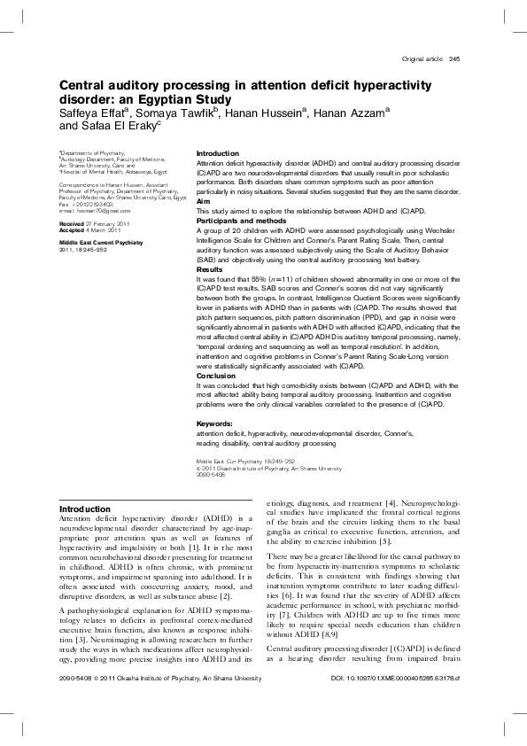 (PDF) Central auditory processing in attention deficit hyperactivity ...
